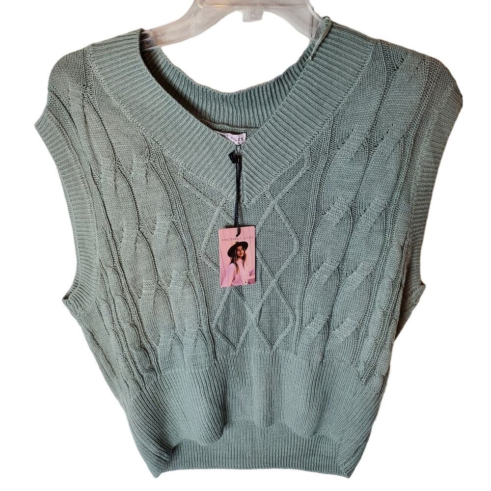 Sincerely Jules Green Cable Knit Sweater Vest, NWT, Medium